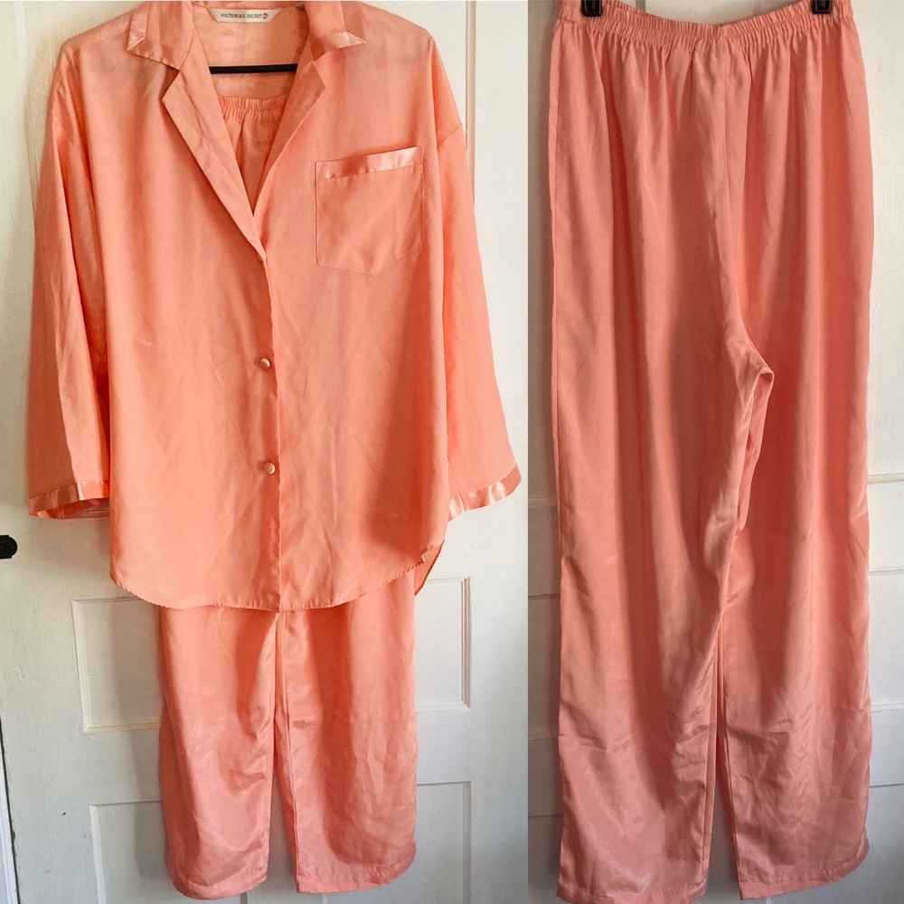 Victoria secret orange satin matching pajama set